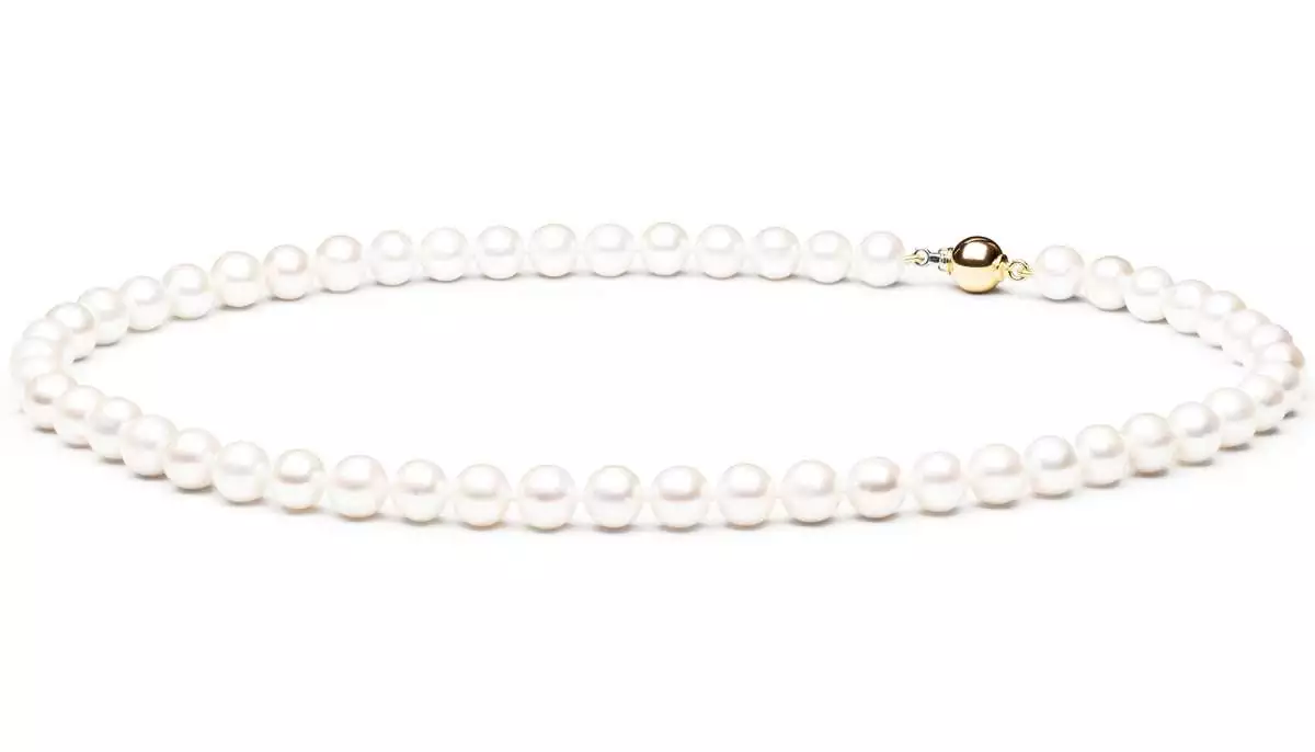 Elegante Perlenkette weiß rund 7.5-8 mm, 45 cm, Verschluss 14K Weiß/Gelbgold, Gaura Pearls, Estland